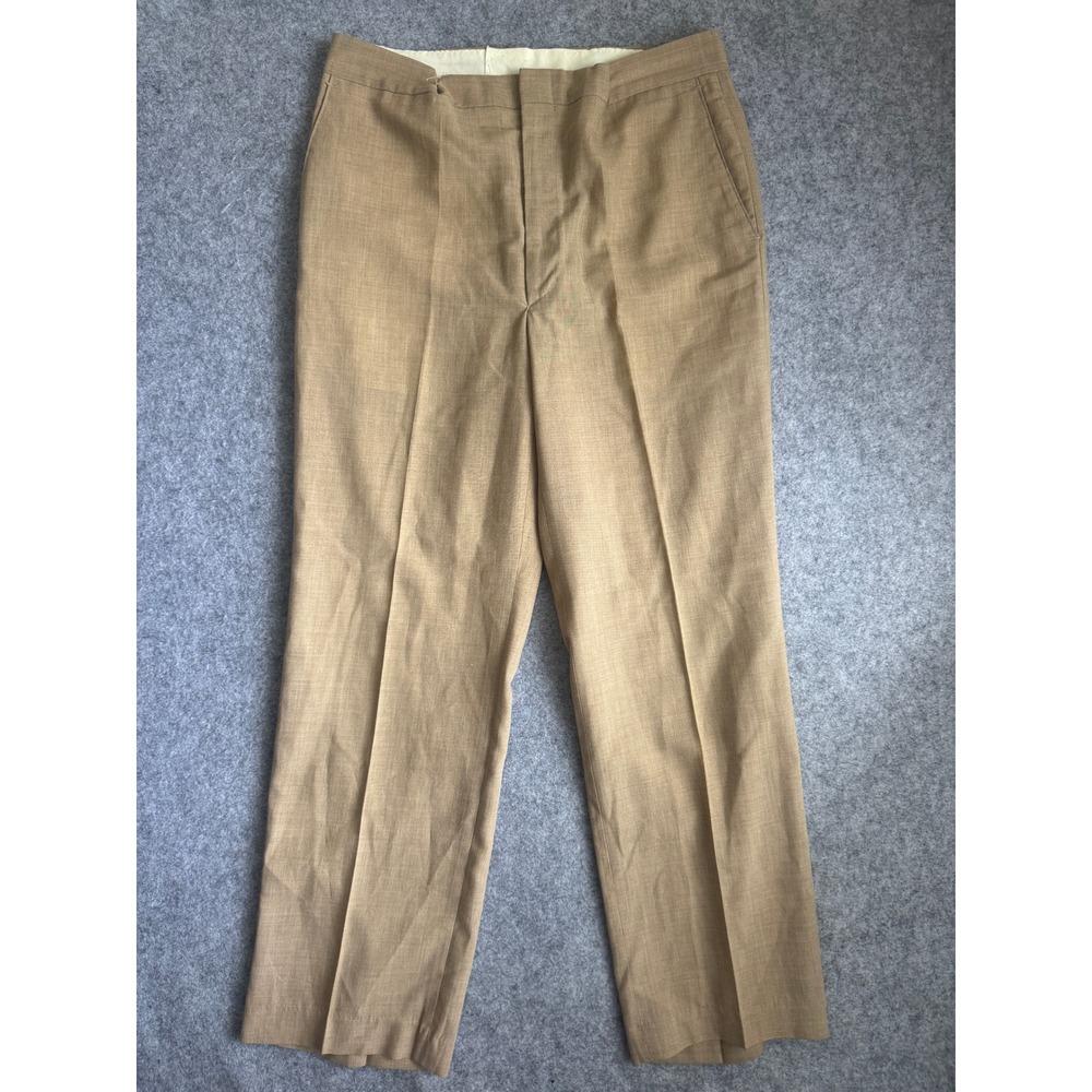Unbranded Mens Dress Pants 34x29 Tan Solid Flat Front Creased Trousers